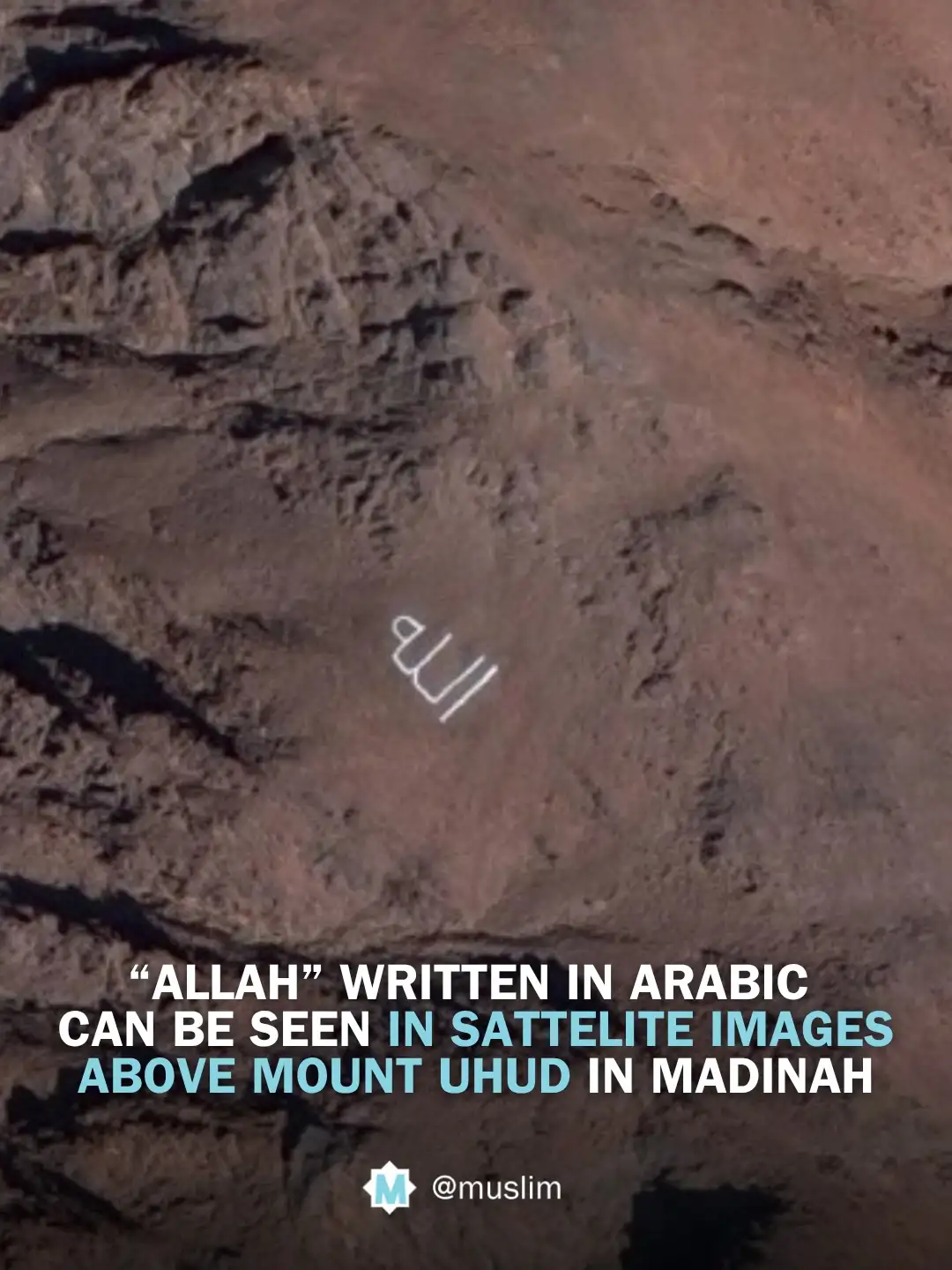 “Allah” can be seen etched into the side of Mount Uhud in...