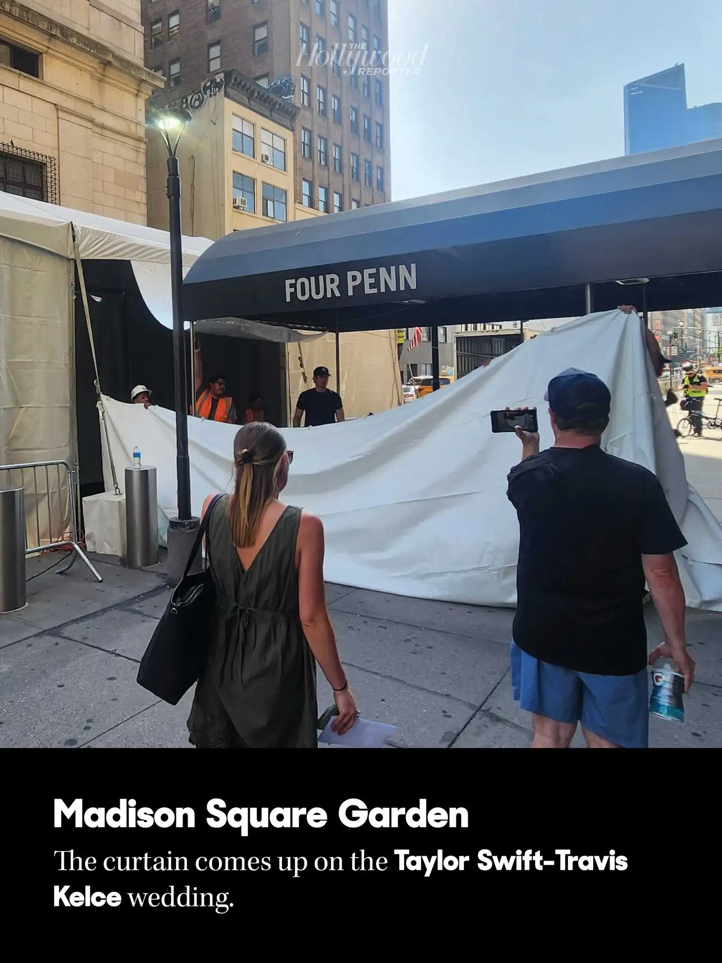 A privacy tarp outside Madison Square Garden. A $26 milli...