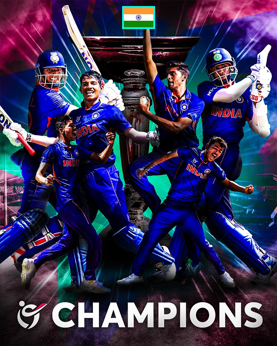 India are the 2022 ICC U19 Men's Cricket World Cup champ...